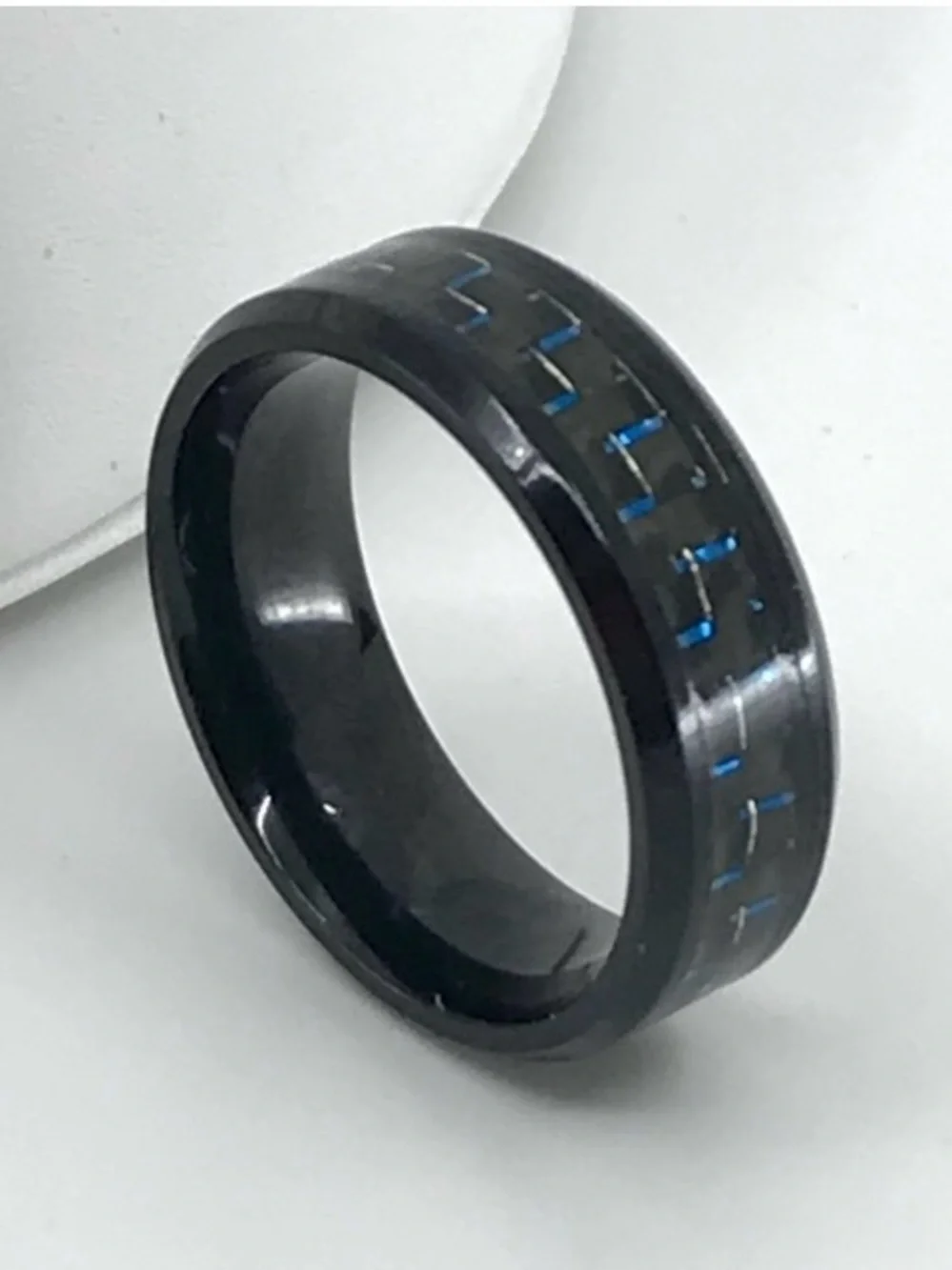 Black Ring with Blue Carbon Fiber Inlay